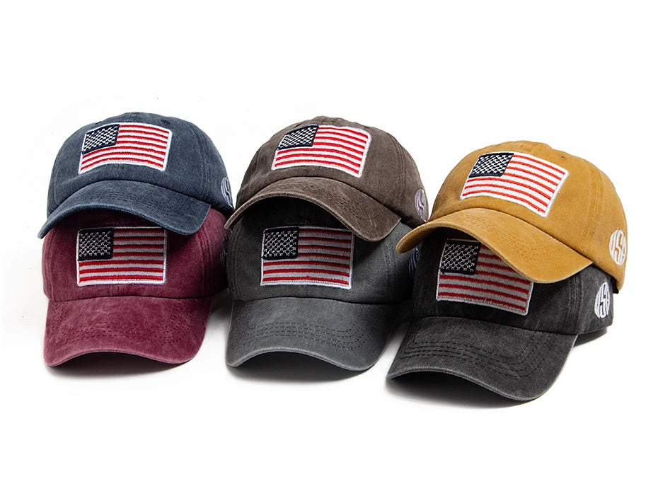 USA Flag Men's Baseball Cap Retro Embroidery Washed Cotton Dad Hats Fashion Women Hip Hop Caps Summer Outdoor Sun Visor Hat