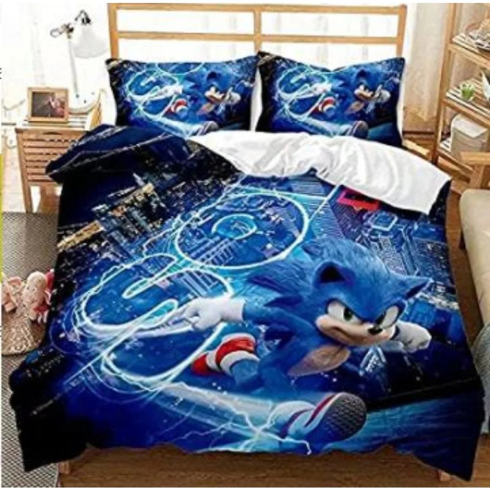 The Movie Sonics Printing Bedding Set Anime Digital Cartoon hedgehogs Duvet Cover Comforter Bed Youth Kids Girl Boys Gift