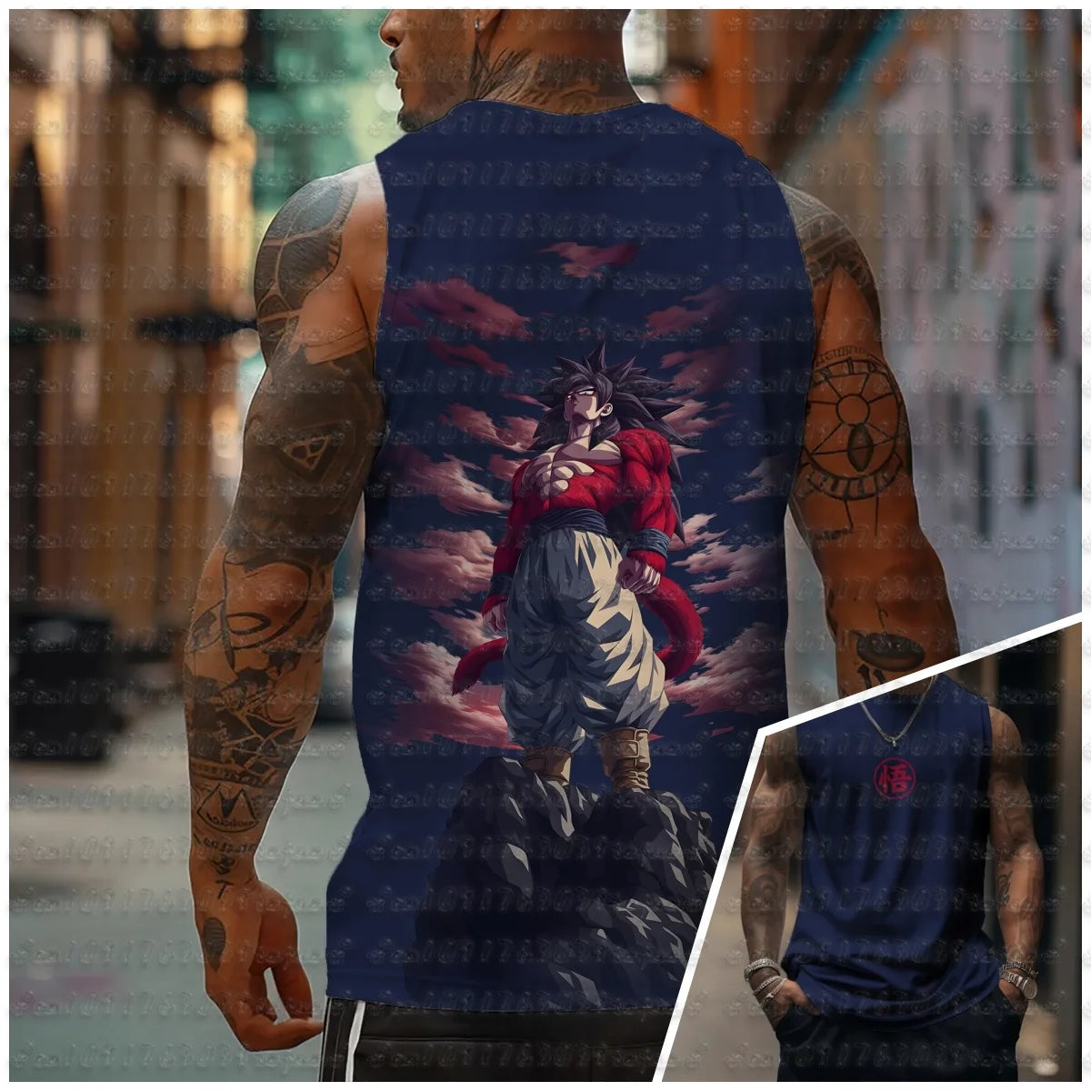 aiyan Goku Dragon Ball Z Oversized Anime Print Men's Sleeveless T-Shirts Gym Workout Vest Summer Quick-dry Lightweight