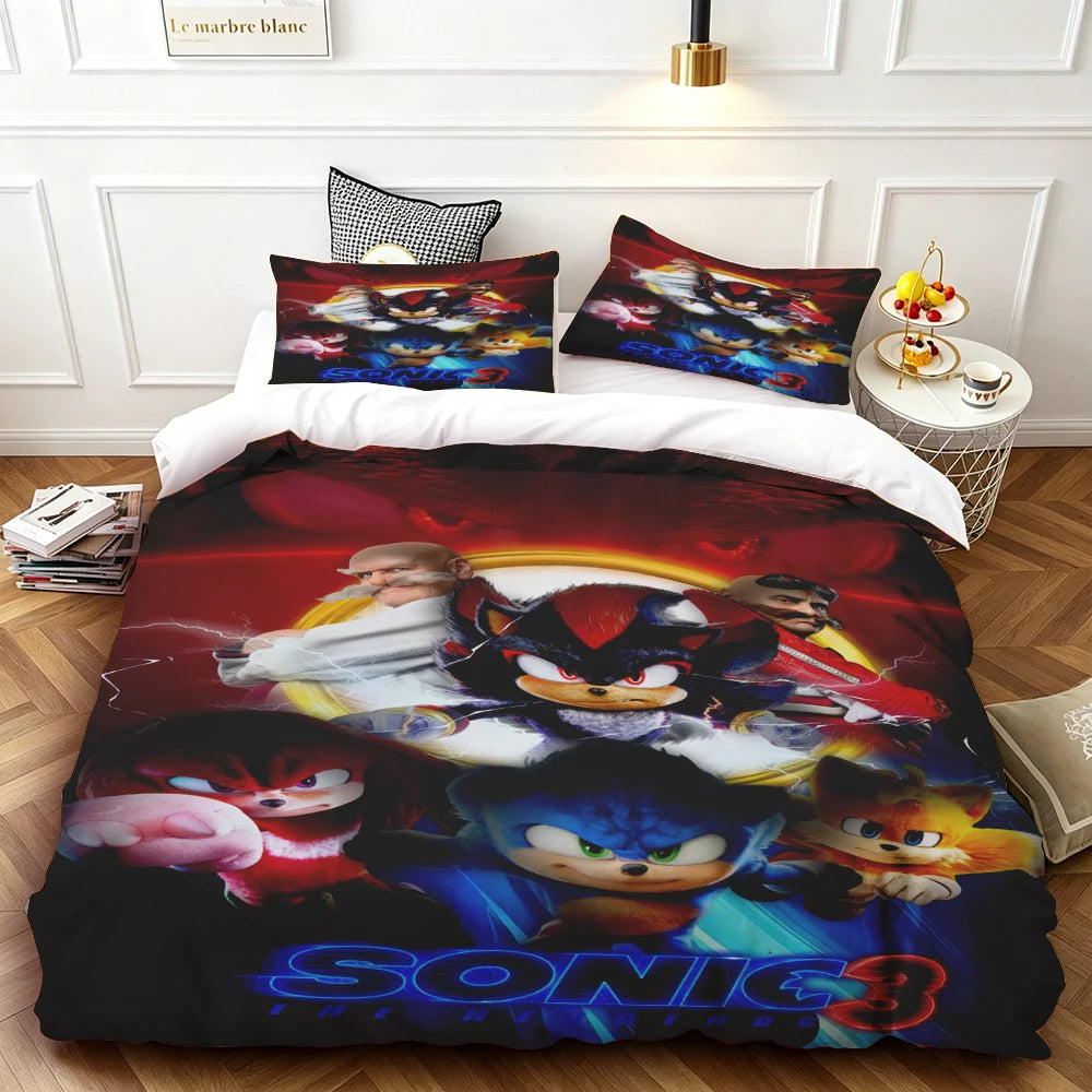 Sonic Duvet Cover for Kids Cool Bedding Set, Duvet Cover for Bedroom Decor Soft and Comfortable Twin, Luxury Birthday Gift soft