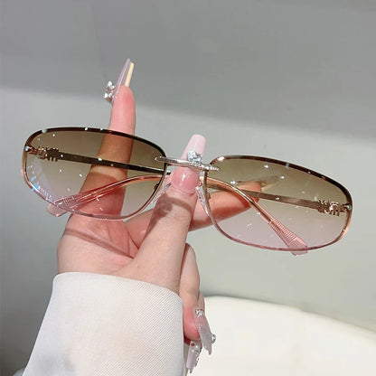Alloy Rimless Square Sunglasses Women New in Stylish Outdoor Decor Shades Women Trendy Pink Silver Designer Mirror Sun Glasses
