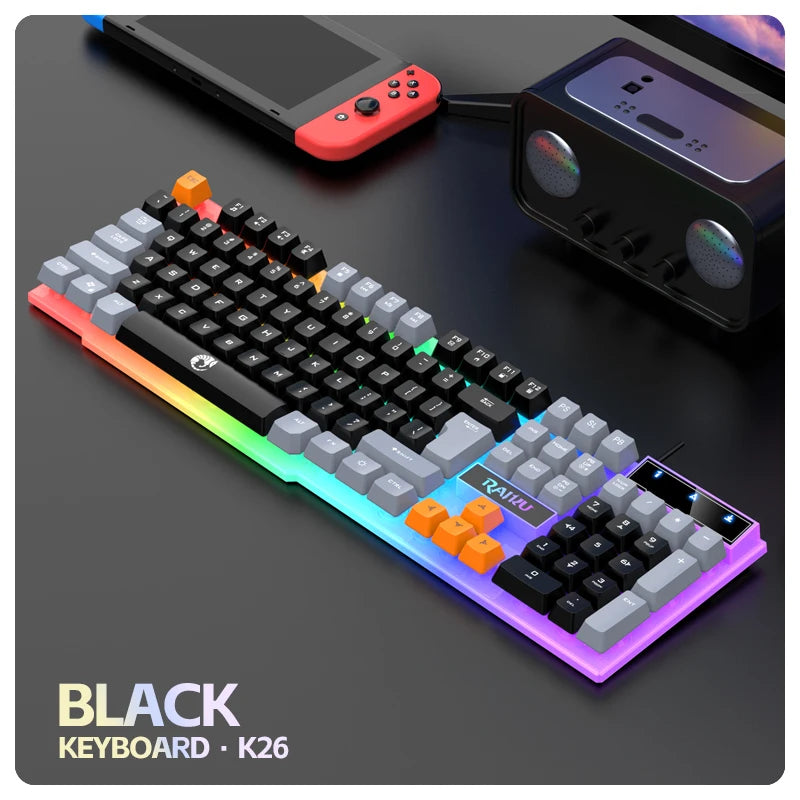 Einzelne Tastatur und Tastatur-Maus-Set RAIKU T26, dreifarbige Leuchttastatur, kabelgebundene mechanische Touch-Gaming-Maus-Tastatur-Kombination