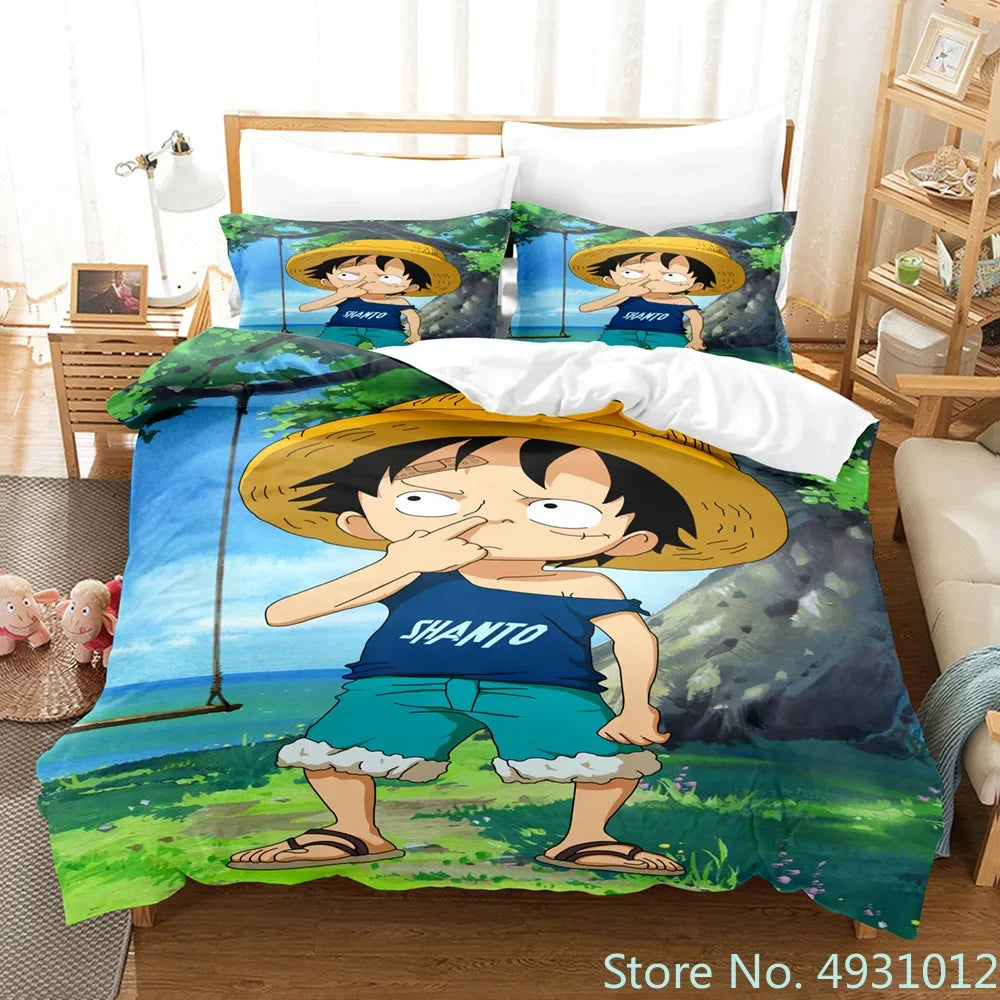 One Piece Luffy Boy 3pcs Bedding Set Quilt Cartoon Duvet Cover Pillowcase Bedclothes Children Kids Boy Bed Bedroom Set