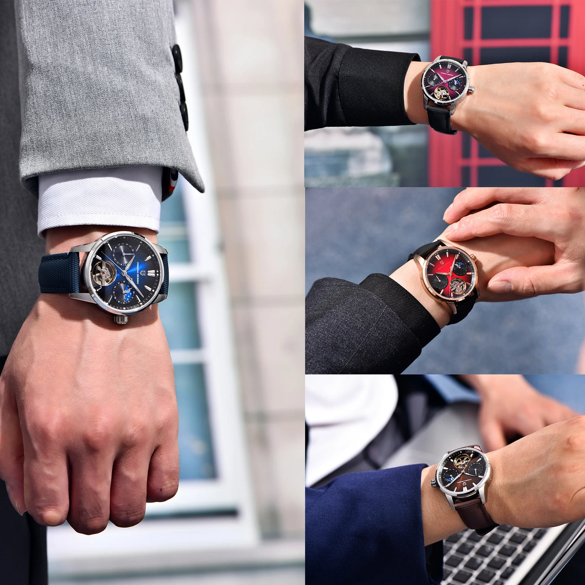 PAGANI DESIGN – Orologio meccanico di lusso da uomo, 41 mm, vetro zaffiro, cinturino in pelle, impermeabile, stile pilota, con tourbillon e fasi lunari