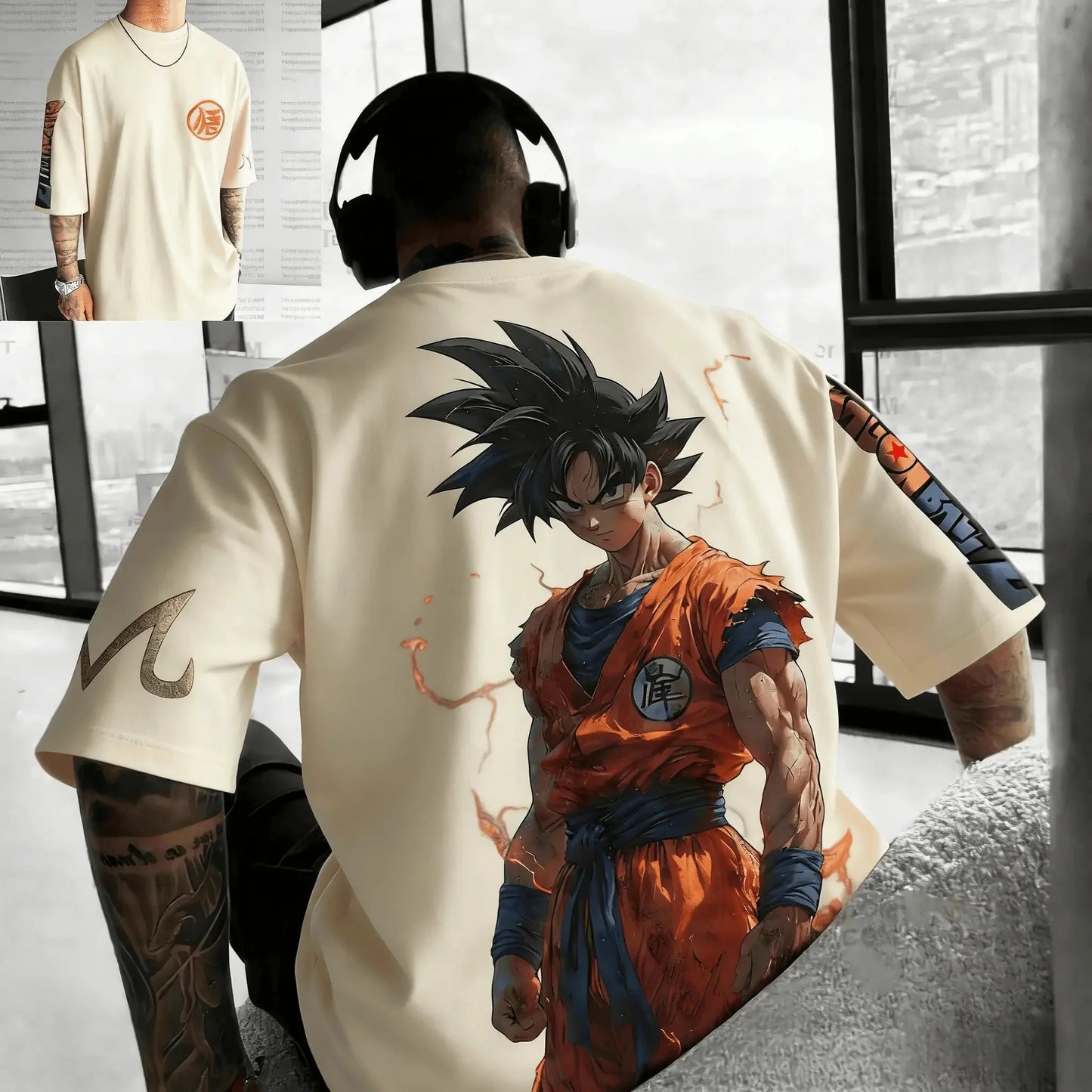 2026 Summer Dragon Ball Battle-Damaged Goku Vintage Anime T-shirt Men's Pure Cotton Casual Loose Sports Daily Top