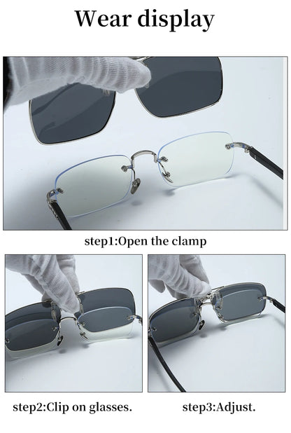 REXXAR Mens Metal Clip on Sunglasses Polarized Eyeglasses UV400 Women Square Night Vision Driving Sun Glasses