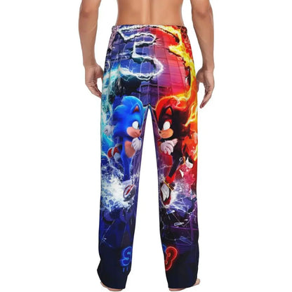 Custom Print Men's Soniced Pajama Pants Hedgehog Game Sleepwear Sleep Lounge Bottoms with Pockets