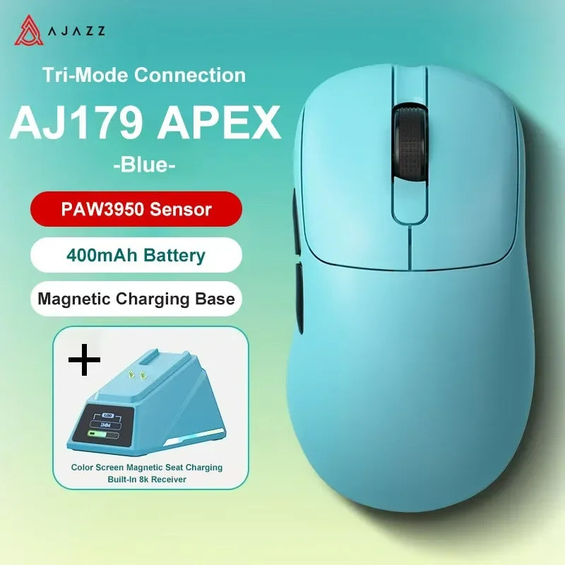 Ajazz AJ179 APEX Wireless Gaming Mouse with Color Screen Base, Bluetooth, PAW3395, 400mAh Battery, 8000Hz Refresh Rate
