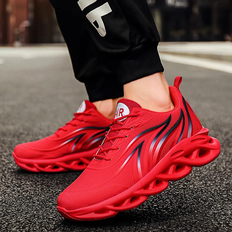 Sneakers da uomo con stampa fiamme, scarpe sportive in tessuto flyknit, scarpe da running comode, scarpe atletiche outdoor da uomo