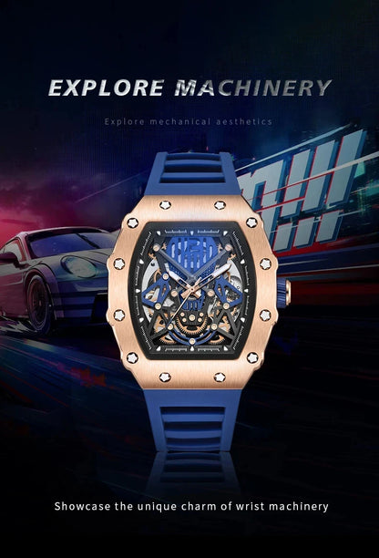 BAOGELA Richard Automatic Mechanical Watch for Men Wrist Watch Luxury Watches with Free Shipping Rubber Strap Reloj Hombre