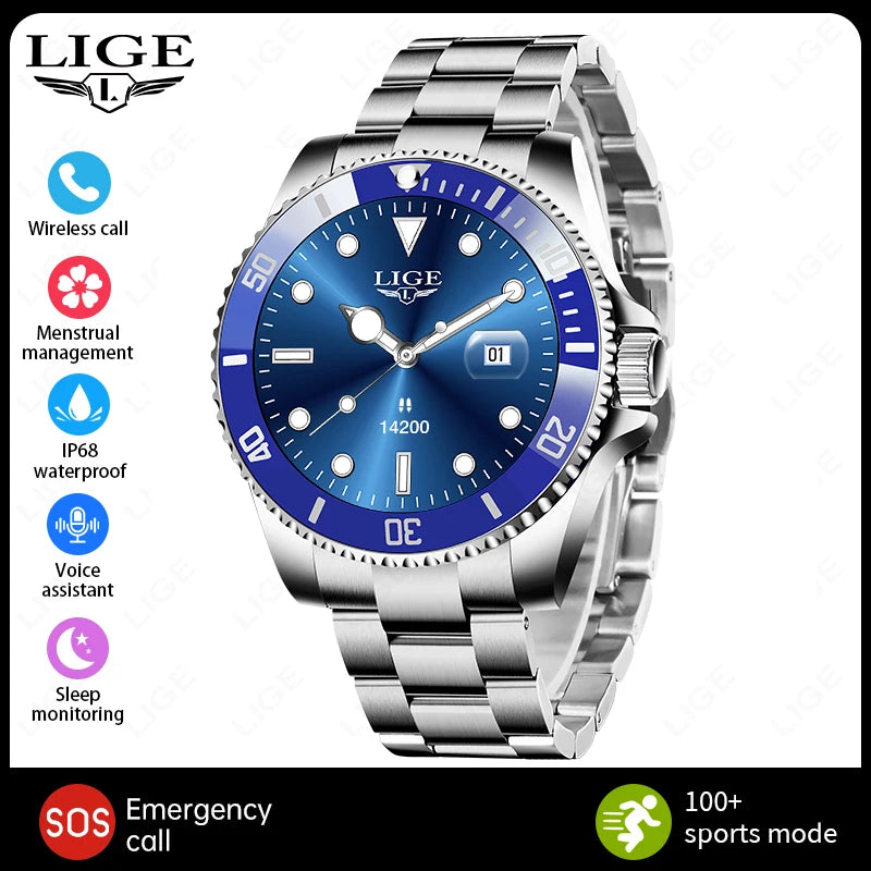 LIGE 2026 Smartwatch for Men  1.27" HD Display, Bluetooth Calling, IP68 Waterproof, Heart Rate & Fitness Monitor
