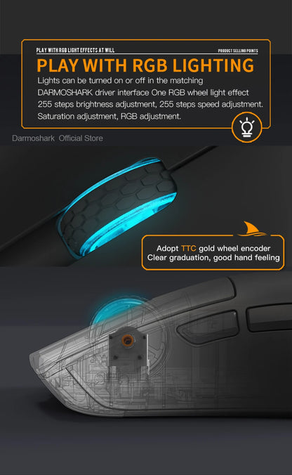 Rato Gaming Darmoshark M3Pro 2.4G BT sem fios Tri-Mode, sensor PAW3395, N52840, 26000DPI, rato com driver macro para mãos grandes e gaming