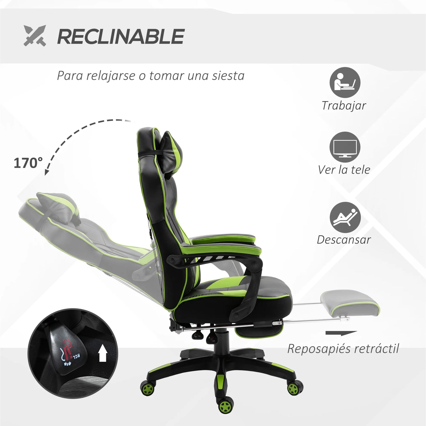Sedia da gaming ergonomica Vinsetto con schienale reclinabile 65X70X118.5-126.5Cm