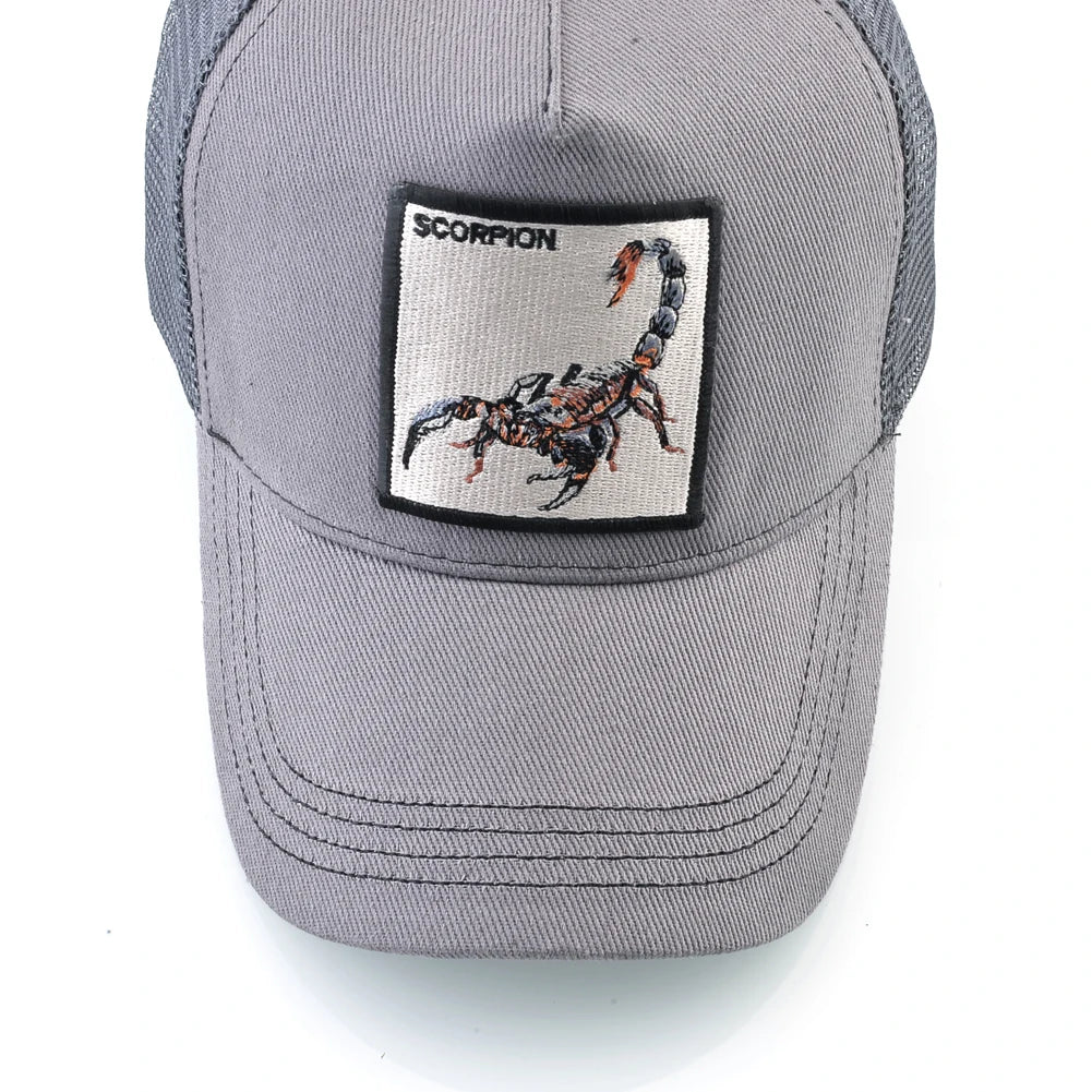 Unisex Trucker Cap With Embroidery Scorpion Patch Men's Baseball Cap Women Snapback Hip Hop Hat Outdoor Breathable Visor Hat