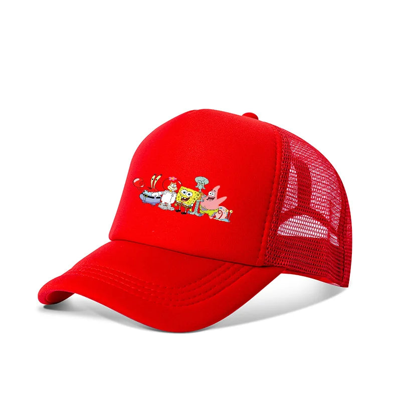 Casquette de baseball SpongeBob mignonne, style anime, ronde, unisexe, pour enfants (garçons et filles) et adultes, sportive, décontractée, pare-soleil, ajustable, inspirée du film d'animation, à visière, en maille