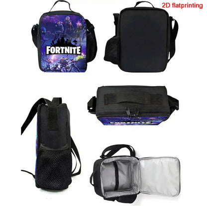 Saco de Almoço Térmico Isolado com Desenho Animado Fofo, Recipiente para Alimentos à Prova de Fugas, Reutilizável, Saco Frigorífico de Almoço Fortnite para Crianças e Estudantes