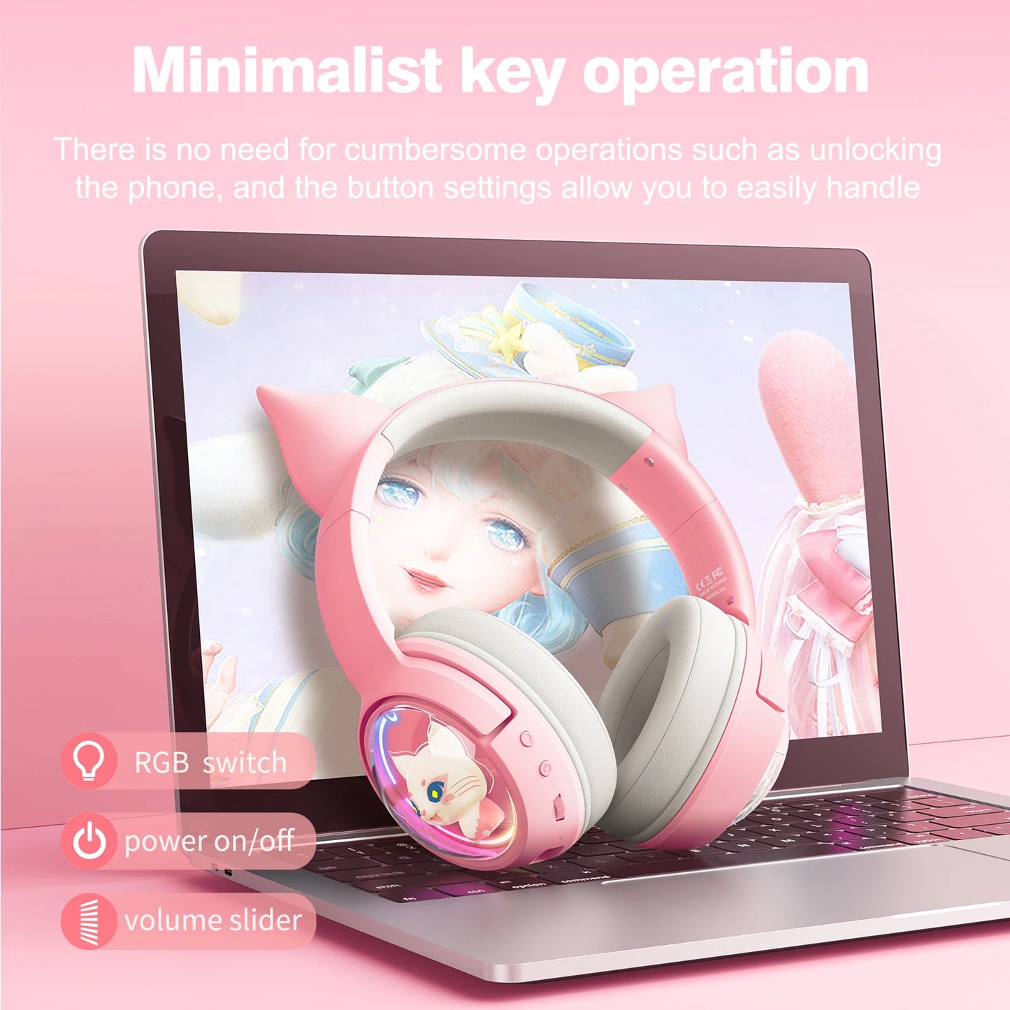 ONIKUMA B5 Wireless Gaimng Headset with Cat Ears Surround Sound Headphone Over-Ear For PC Laptop Games And Music Gamer Headphone