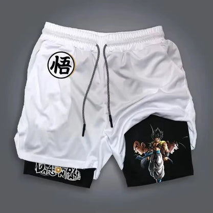 2026 Summer Dragon Ball Z Majin Buu 2-in-1 Double Layer Gym Shorts, Oversized Men's Fitness Retro Streetwear Unisex Athletic Y2k