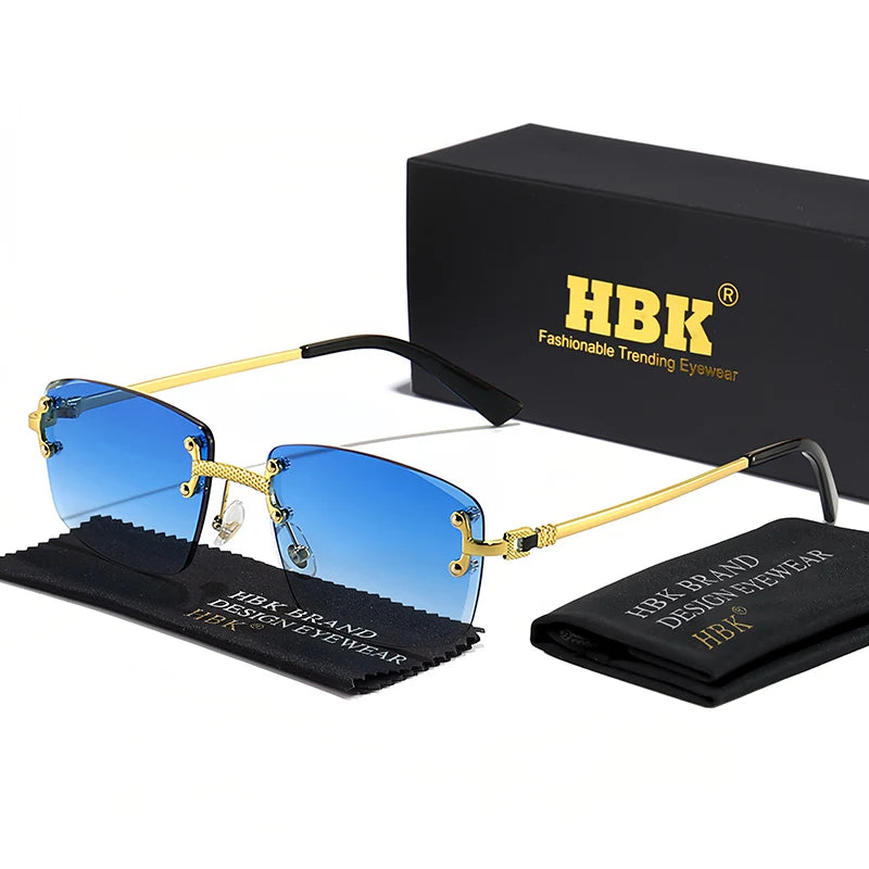 HBK Square Rimless Sunglasses Women TOP Quality Retro Metal Sun Glasses Men Luxury Party Business Gradient Shades 2024