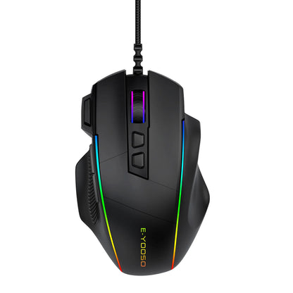 Mouse da gaming cablato E-YOOSO X49, 12400 DPI regolabili, retroilluminazione RGB, 8 pulsanti programmabili, mouse ergonomico per gamer per PC e laptop