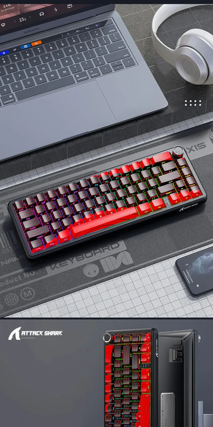 Teclados Gaming Sem Fios Attack Shark X65 PRO HE com Switches Magnéticos 8K RT0.001mm, Gravação Lateral, Bluetooth, Windows Mac PC