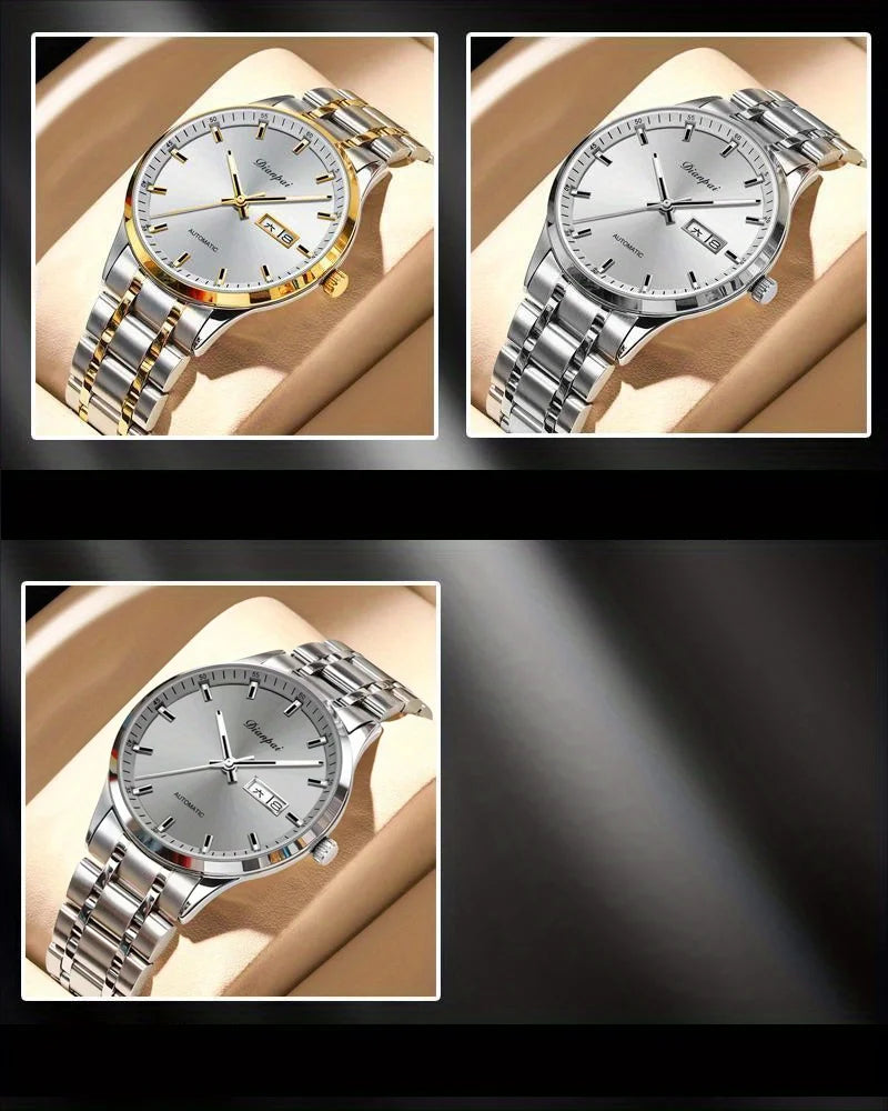 Dianpai automatisch mechanisch herenhorloge – Luxe model, lichtgevende wijzerplaat, klassiek en strak ontwerp, van roestvrij staal, waterdicht, met kalender en weersdagsaanduiding