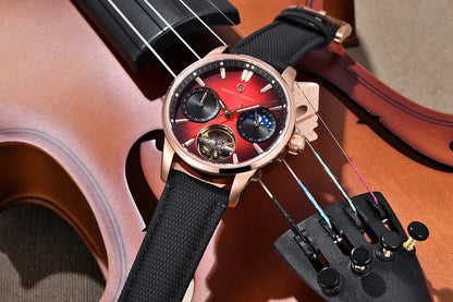 PAGANI DESIGN – Orologio meccanico di lusso da uomo, 41 mm, vetro zaffiro, cinturino in pelle, impermeabile, stile pilota, con tourbillon e fasi lunari