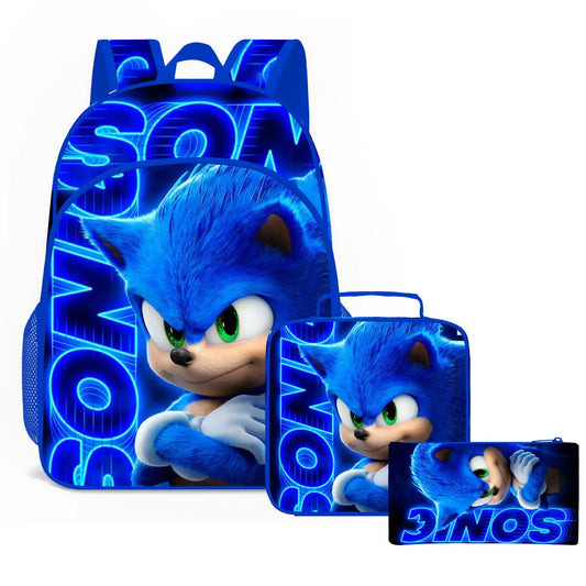 2026 New Arrival Sonic School Bag Lunch Bag Pencil Case Boys Girls Daily Use Book Cartoon Book Bags For Kids Christmas Gift