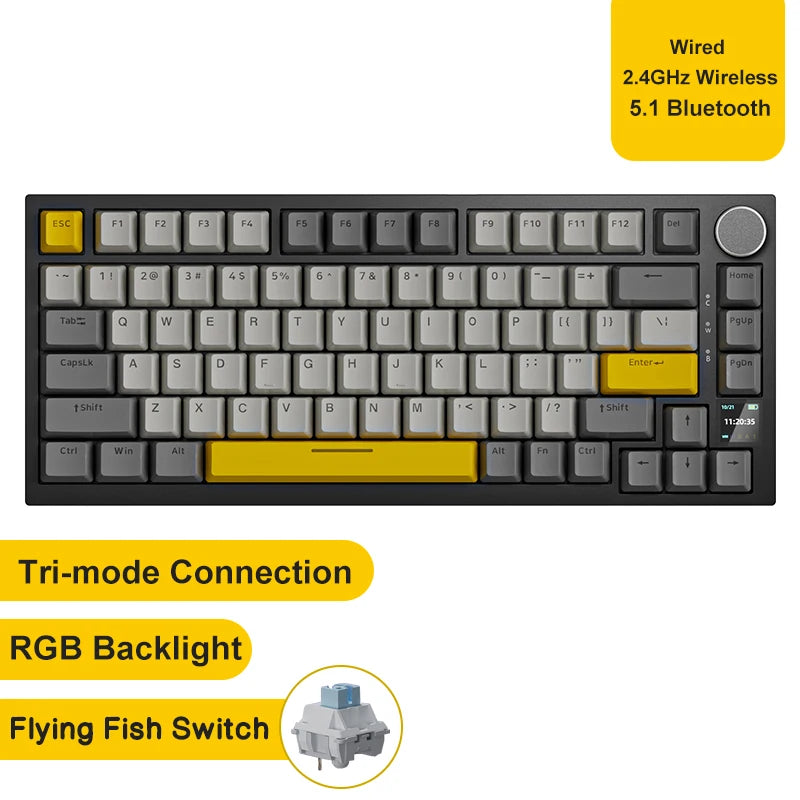 Tastiera meccanica da gaming Ajazz AK820/AK820Pro Bluetooth 5.1/wireless/cablata USB-C personalizzata con manopola, hot swap e gasket