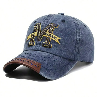 Unisex M Letter Embroidery Wash Baseball Caps Outdoor Adjustable Spring and Autumn Casual Sunscreen Hat