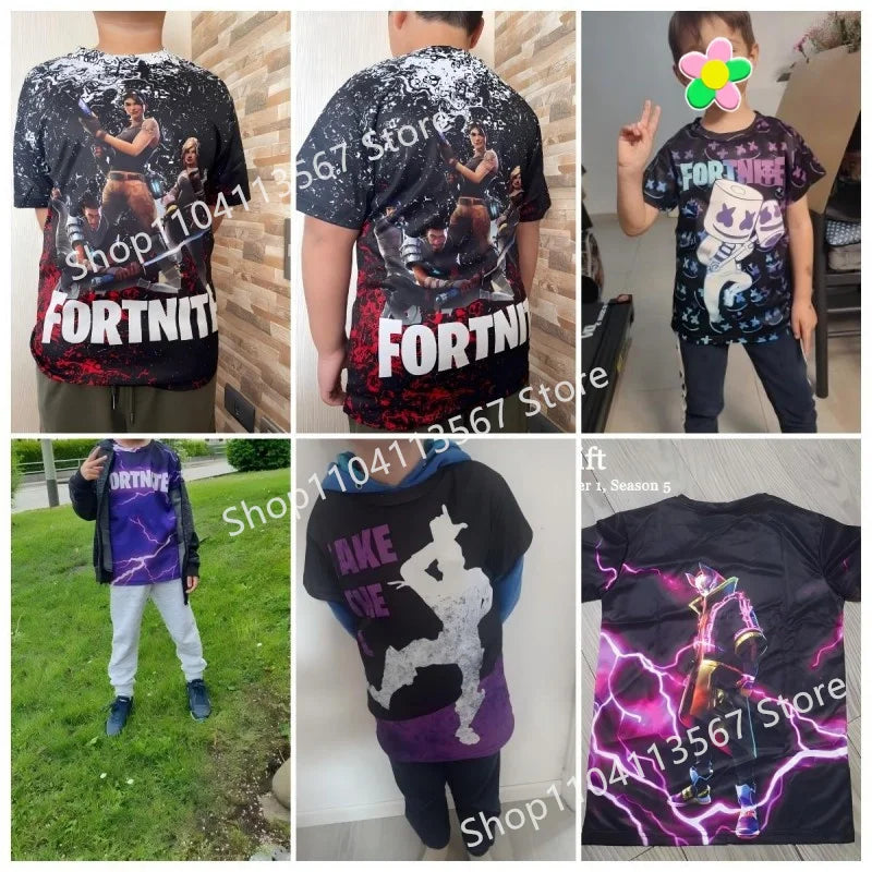 T-shirt cartoon per ragazzi e ragazze Fortnite Battle Royale 3D, 3-14 anni, Victory Royale, top da gioco per bambini e adolescenti