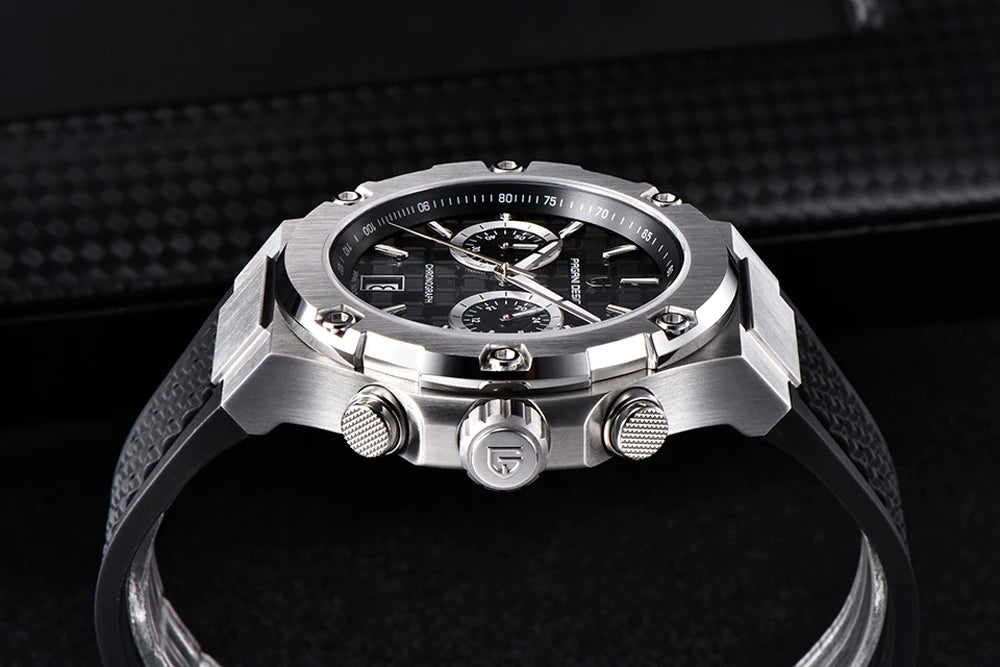 Křemenné pánské hodinky PAGANI DESIGN – luxusní sportovní chronograf, vodotěsný, s luminiscenčními ručičkami a safírovým sklem s antireflexní úpravou