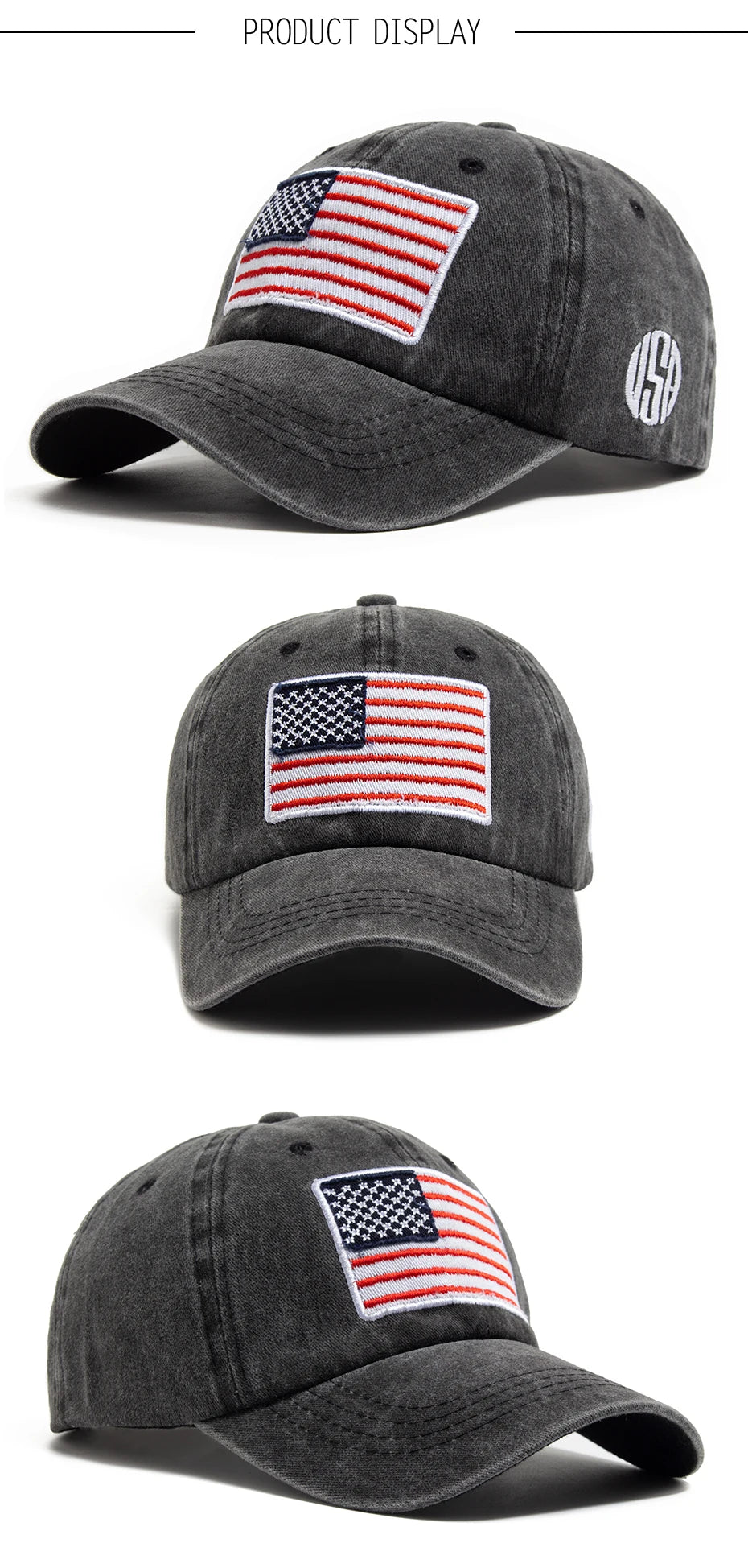 USA Flag Men's Baseball Cap Retro Embroidery Washed Cotton Dad Hats Fashion Women Hip Hop Caps Summer Outdoor Sun Visor Hat