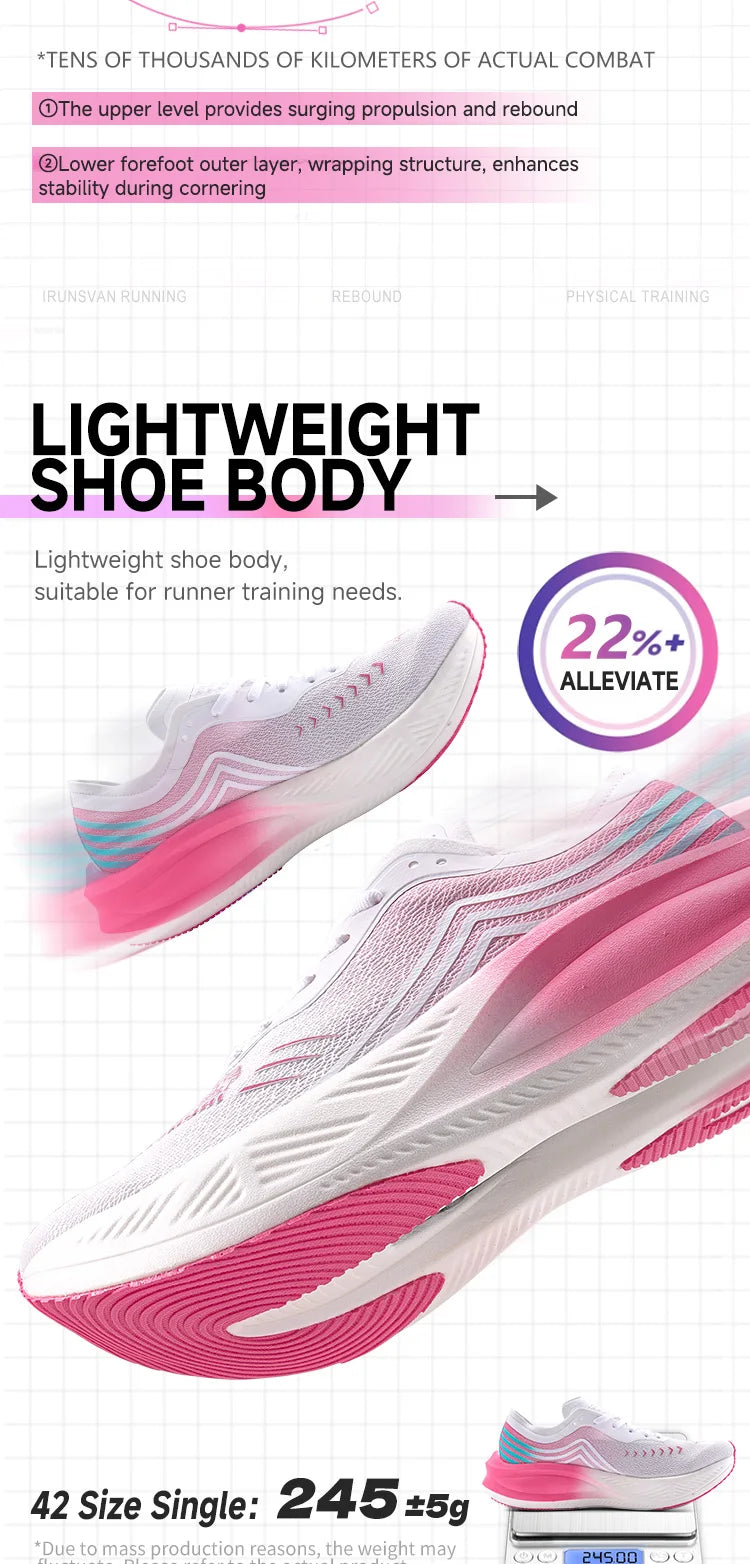 IRUNSVAN Marathon Racing Carbon Plate Men's Running Shoes Ultra Light Shock Absorption Training Women's Sports Shoes