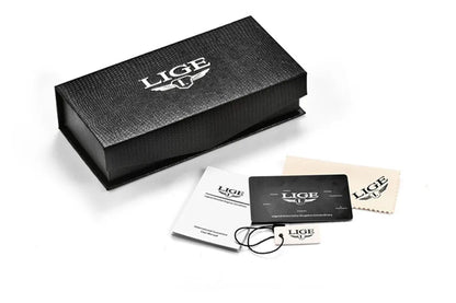 Zegarek męski LIGE – luksusowy chronograf kwarcowy, wodoodporny (3 bary), z luminescencyjnymi wskazówkami – pomysł na prezent (w zestawie z pudełkiem)
