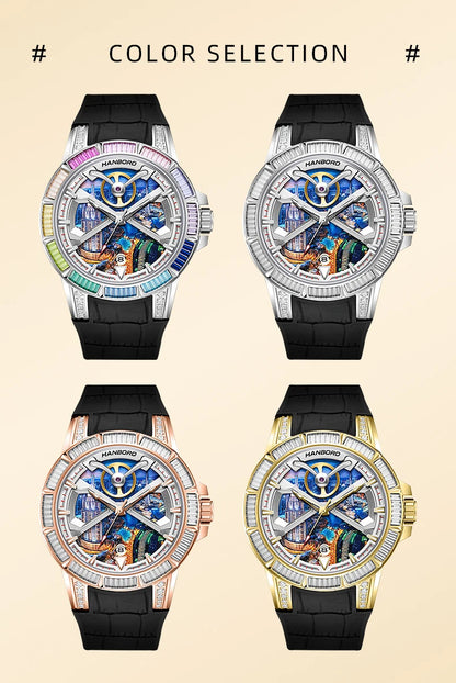 HANBORO Dubai Collection Dubai Characteristic Personalized Dial Frosted Crafted Diamonds Luxury Men's Automatic Mechanical Watch