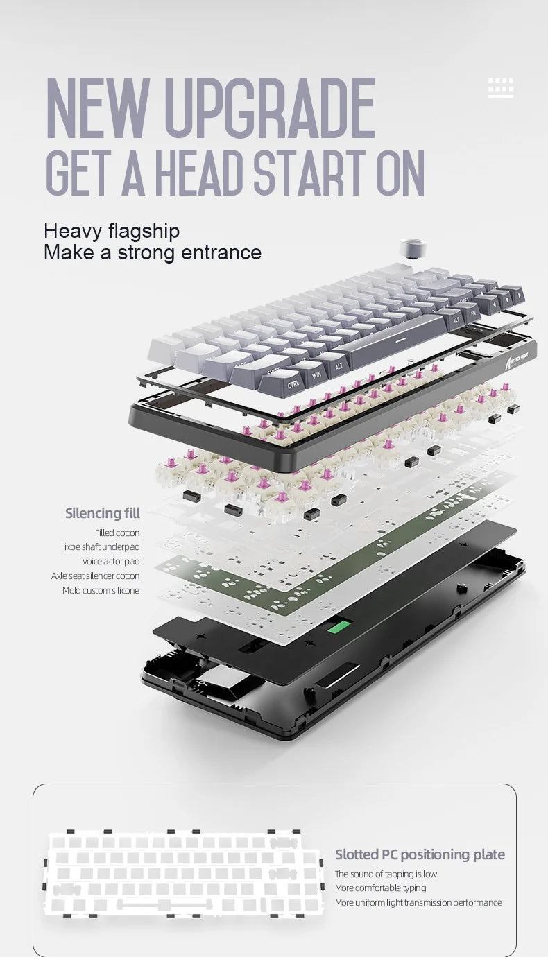 Attack Shark X66 Kabellose mechanische Tastatur 65% Kompaktlayout RGB-Hintergrundbeleuchtung Gasket Hot Swap Bluetooth USB-C PBT großer Akku