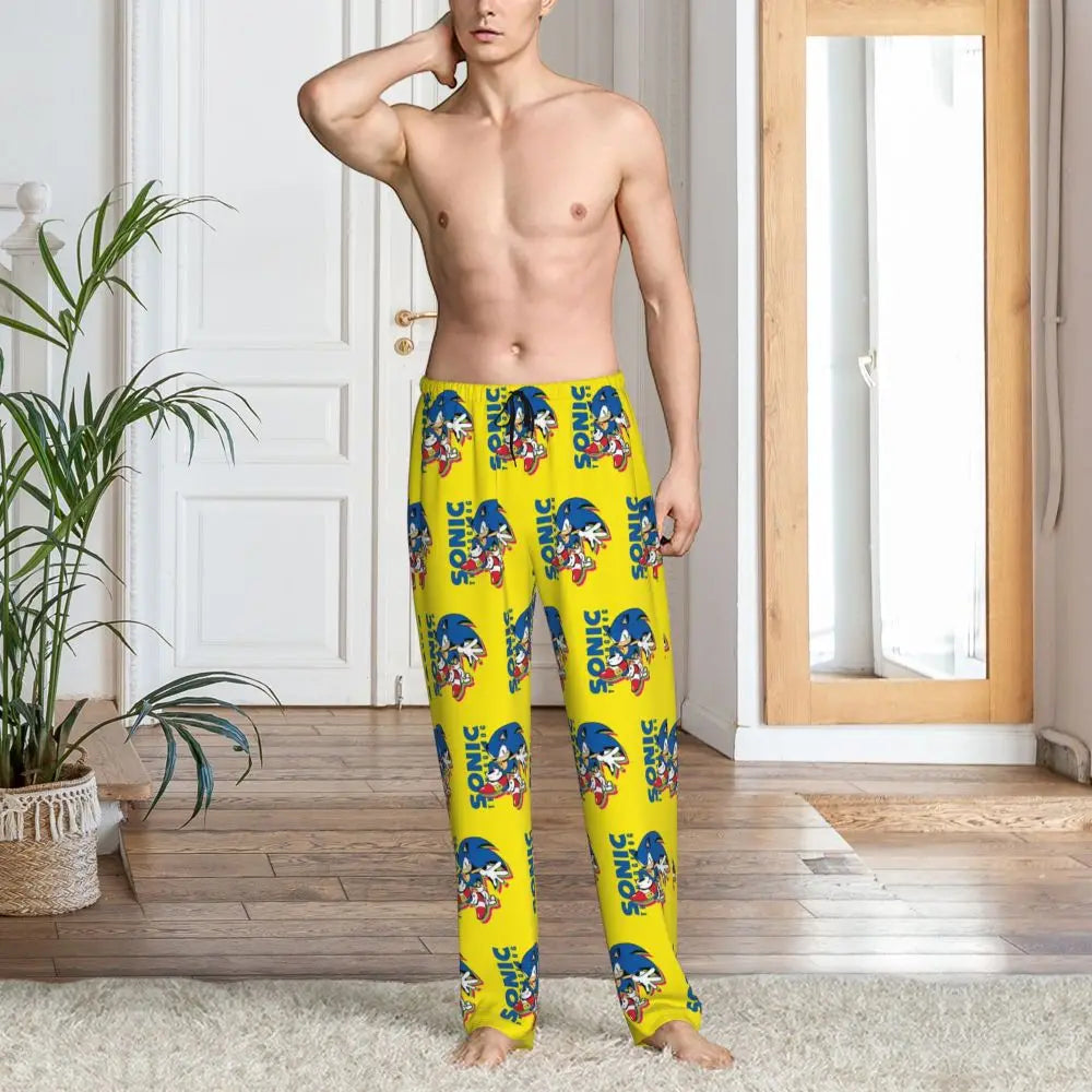 Custom Print Men's Soniced Pajama Pants Hedgehog Game Sleepwear Sleep Lounge Bottoms with Pockets