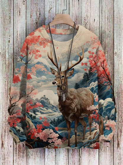 PLstar Cosmos retro pullover med drage- og hjortekunstmønster, 3D-printet strikpullover til mænd, vinter, unisex, casual striktrøje ZZM118