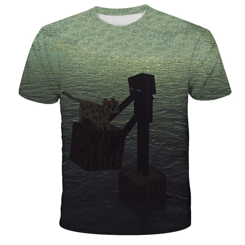 3D Printed Casual Summer Cute Boys Girls Building Blocks Cartoon T-shirt Boys T Shirt Minecraft Popular Tops Inside Outside Mc