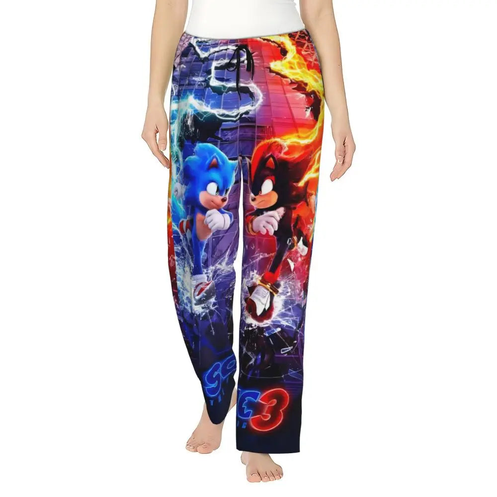Custom Printed Womens Soniced Pajama Pants Hedgehog Game Sleepwear Sleep Lounge Bottoms with Pockets