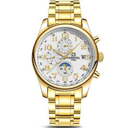 Carnival Brand Automatic Watch, Fashion Luxury Waterproof Calendar with Moon Phase, Mechanical Watches for Men