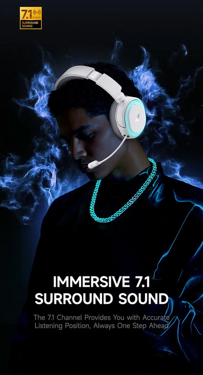Auriculares gaming inalámbricos Picun G2 Bluetooth 5.3 – Sonido envolvente 7.1, auriculares gaming de baja latencia de 5ms con micrófono ENC para PC, PS5, PS4, Switch y móvil