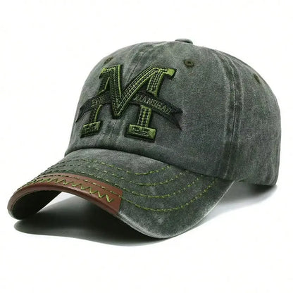 Unisex M Letter Embroidery Wash Baseball Caps Outdoor Adjustable Spring and Autumn Casual Sunscreen Hat
