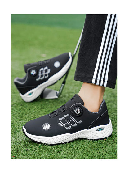 Professional Golf Shoes with Rotary Lock Buckle, Breathable, Shock-Absorbing, Non-Slip, Comfortable Support for Golf Course Swing Movements, Men's Casual Sports Shoes
