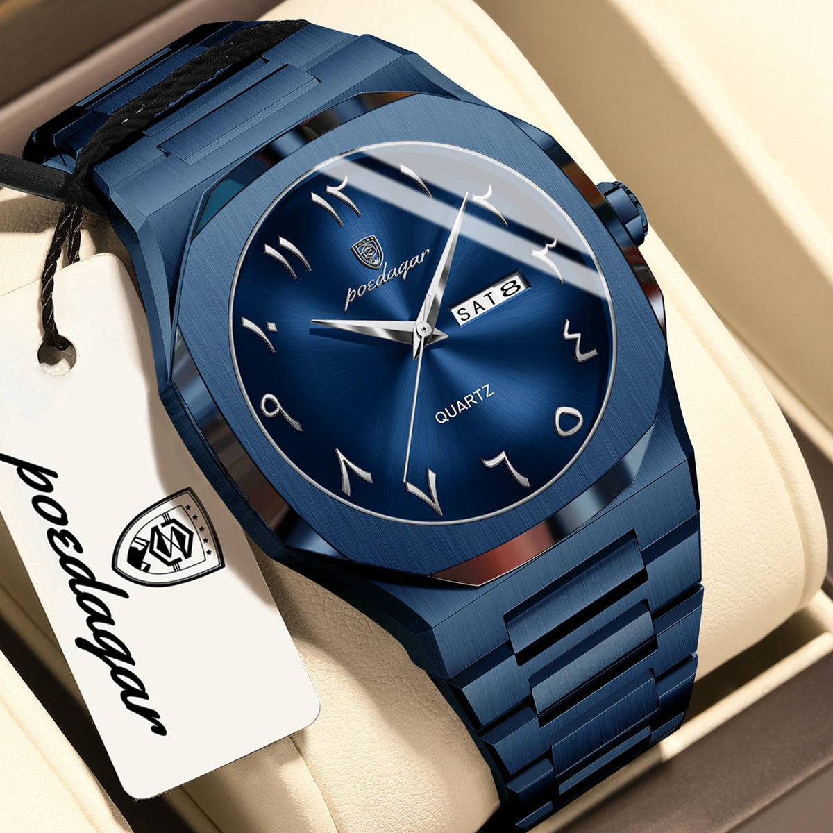 POEDAGAR Luxus-Herrenuhr, wasserdichte Quarzuhr aus Edelstahl, Herrenuhr mit Wochentagsanzeige und Datumsanzeige, Business-Herrenuhren, Reloj Hombre