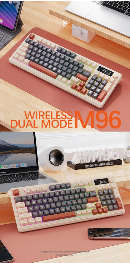 M96 Bluetooth-Tastatur Kabellose FREEWOLF Bildschirm-Gaming-Tastatur, elektronischer Bildschirm, Multi-Device-Verbindung, ergonomisches Gaming