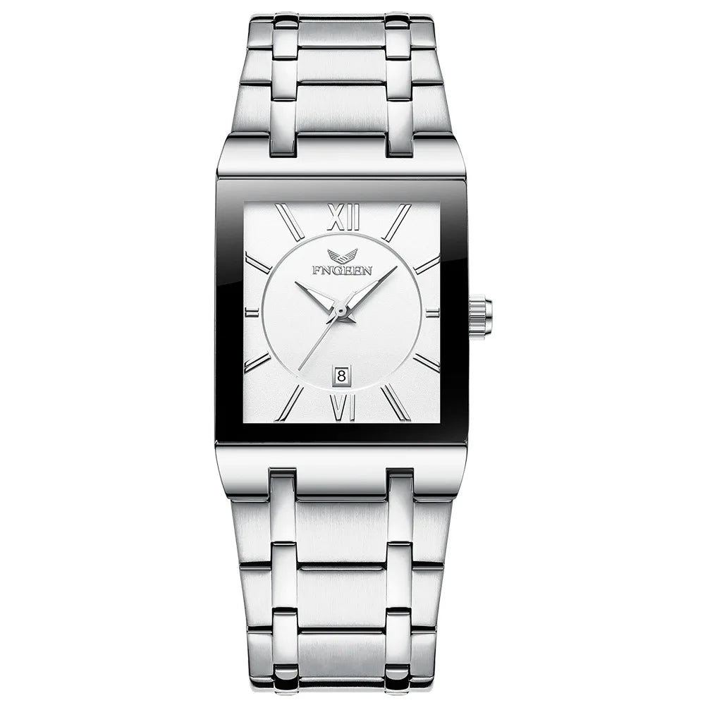 Luxuriöse BINBOND-Herrenarmbanduhr mit präzisem Quarzwerk, Leuchtzeiger, wasserdicht, automatische Datumsanzeige, aus strapazierfähigem Edelstahl, lässiger Stil.