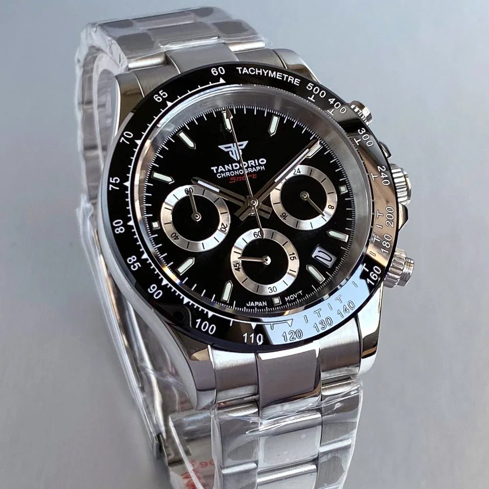 Reloj de lujo para hombre VK63 con movimiento de cuarzo, cronógrafo de negocios, 39mm, acero/oro rosa, fecha, esfera luminosa y cronógrafo completo