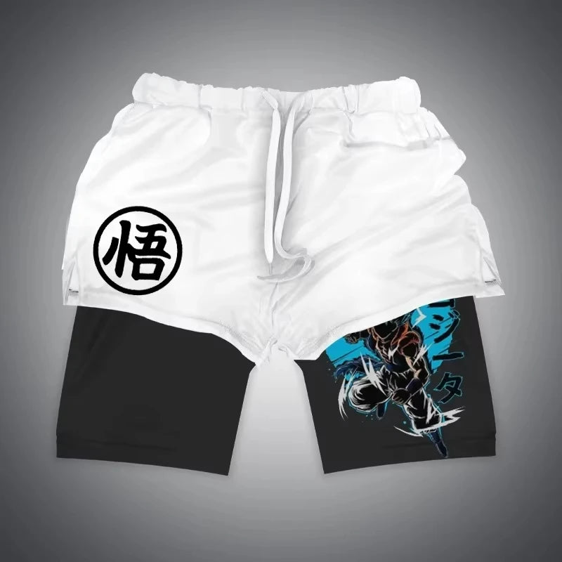 2026 Summer Dragon Ball Z Majin Buu 2-in-1 Double Layer Gym Shorts, Oversized Men's Fitness Retro Streetwear Unisex Athletic Y2k